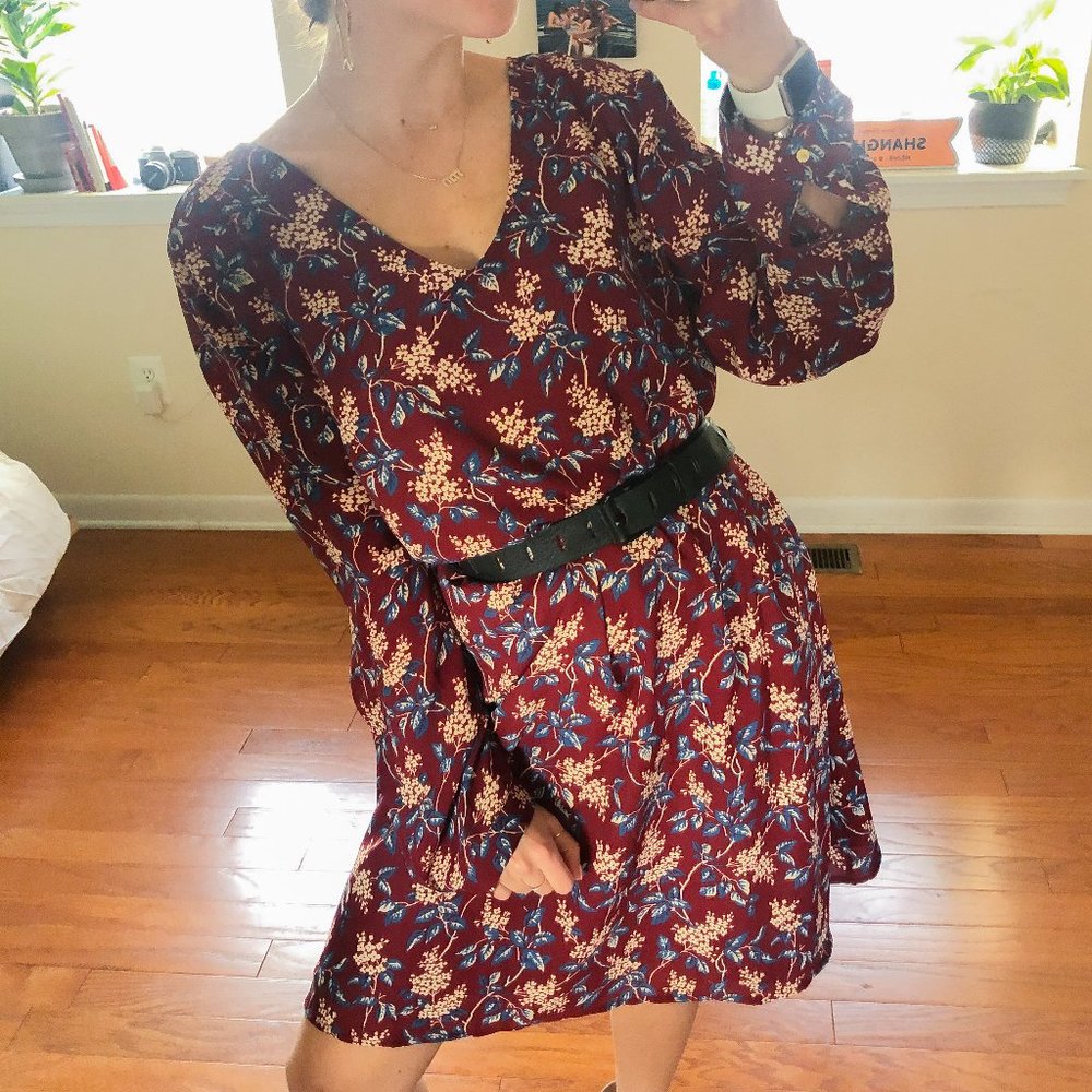 Madewell Burgundy Floral Long Sleeve Dress